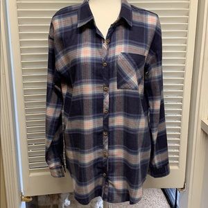 Blue Flannel Plaid Button Down Shirt